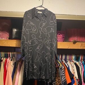 Black Long Sleeve Dress with Abstract Print